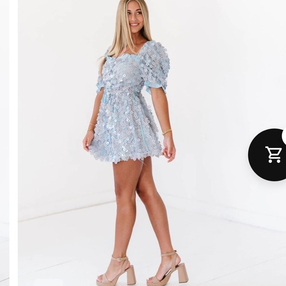 Buddy Love Light Blue 3D Floral Colby Sequin Babydoll Dress - Picture 10 of 16